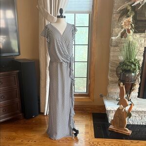 Ralph Lauren Black and White Striped Wrap Dress